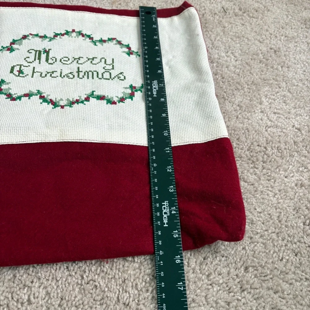 Handmade Vintage Merry Christmas Pillow‎ Cover Embroidered 16x16 No Pillow